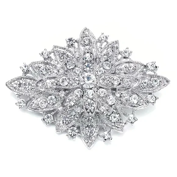 🌸2/$20-(New in package) Sparkling Rhinestone Elegant Silver Floral Brooch - Picture 3 of 3